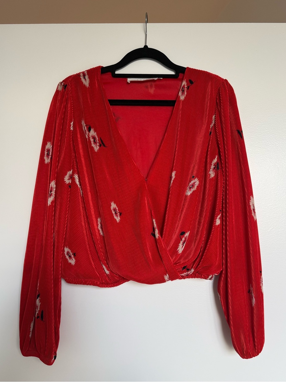 Astr Red Floral Wrap Blouse